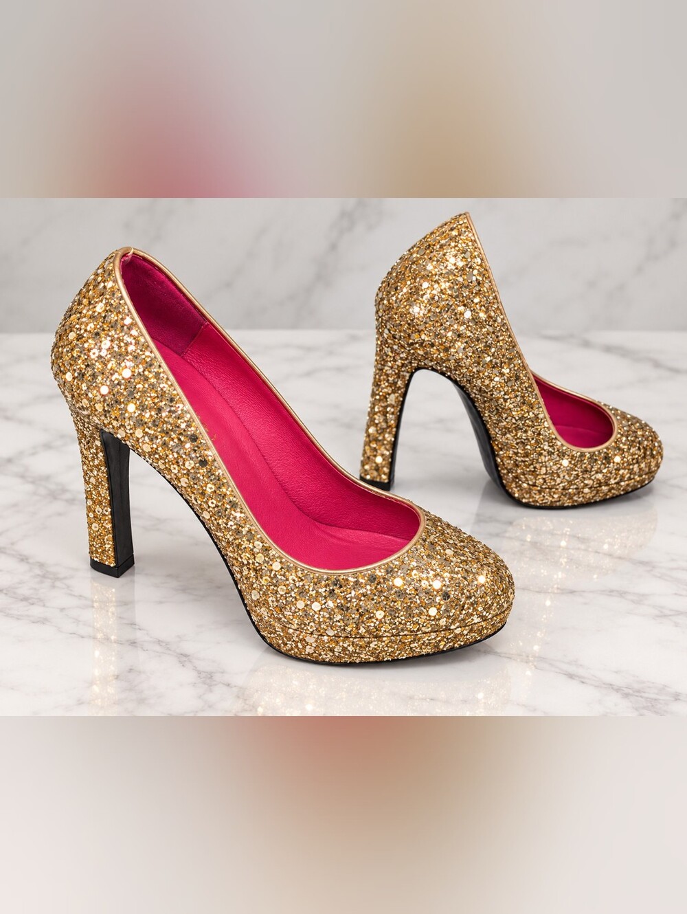Buffalo London Gold Glitter Pumps